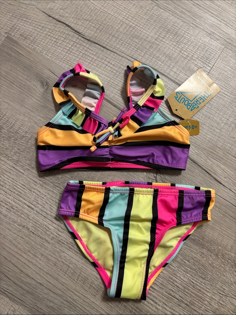 Girls' Multicolor Striped Bikini Set - Yellow Pink Purple